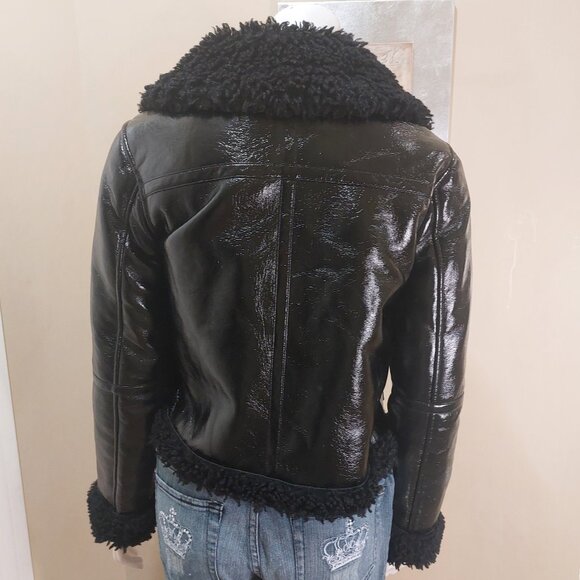 Topshop Black Faux Patent Leather Aviator Jacket - Picture 3 of 13